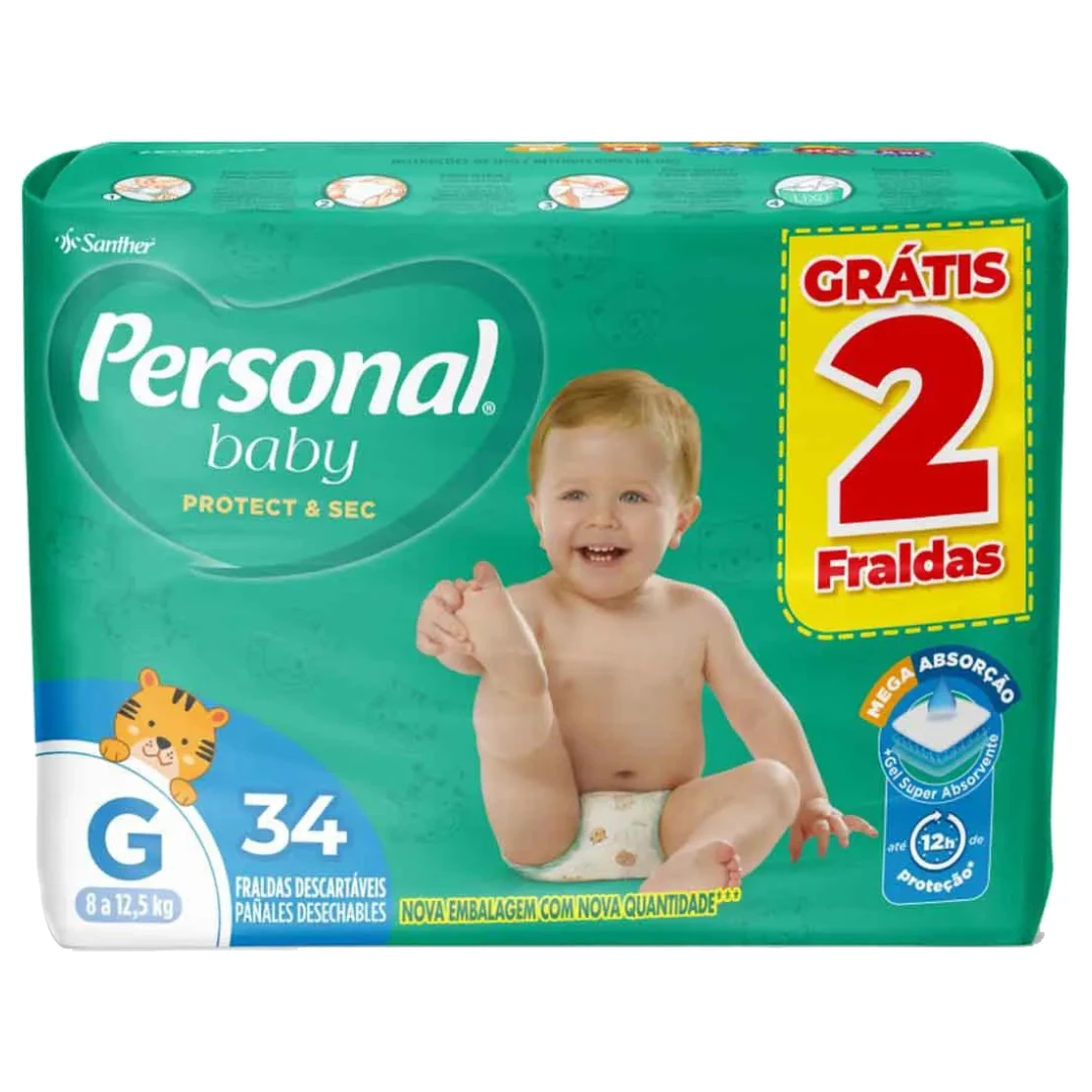 Fralda Personal Personal Protect e Sec G Leve 34 Pague 32 Unidades