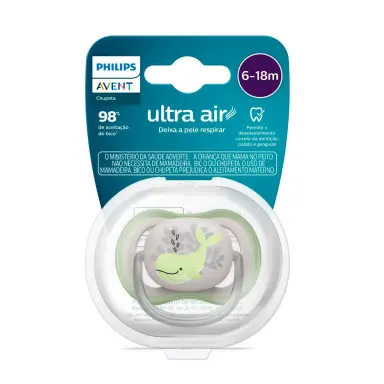 Chupeta Philips Avent Ultra Air 6-18 meses Cinza Baleia - 1 unidade