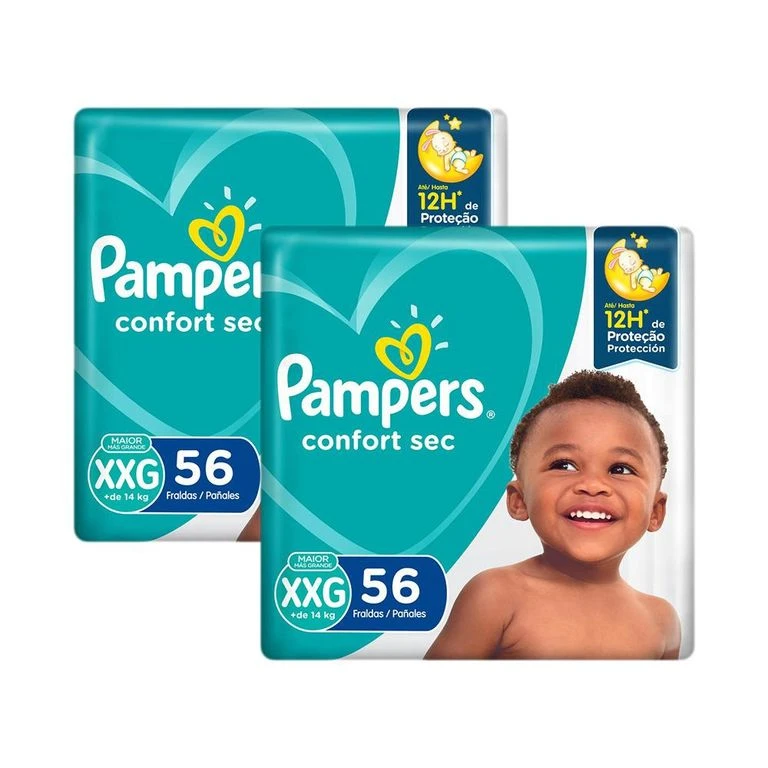 KIT FRALDA PAMPERS CONFORT SEC SUPER TAMANHO XXG 112 TIRAS